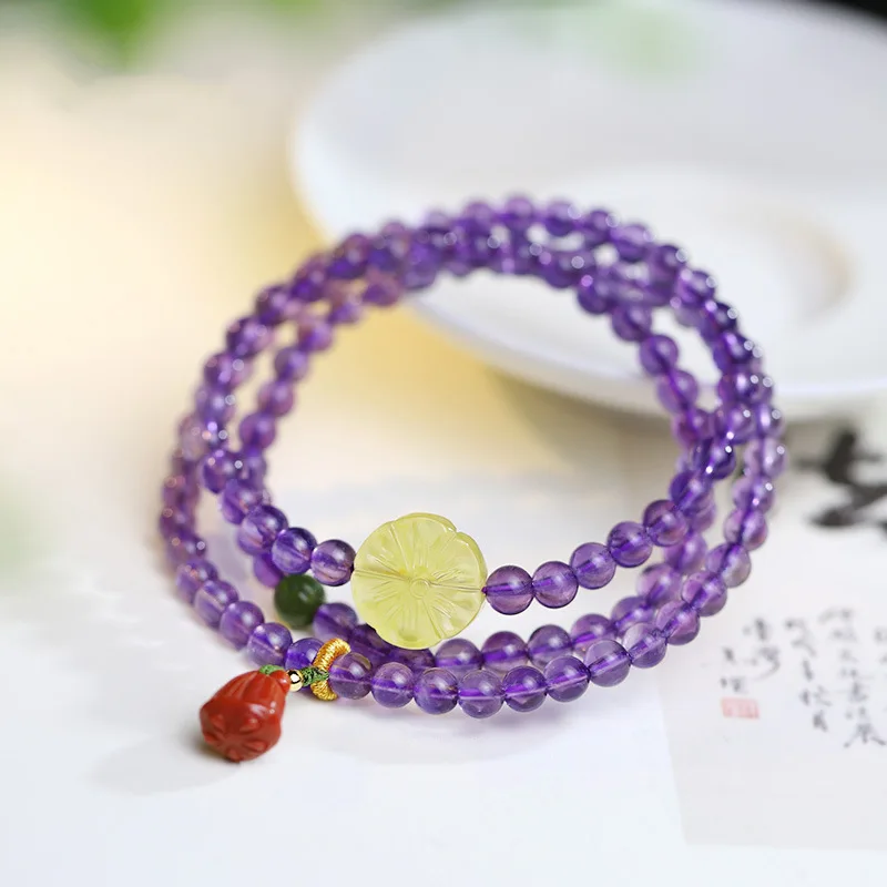 

Brazilian Amethyst Multi-Loop Women'S Buddhist Beads Fashionable Elegant Jewelry Bracelet