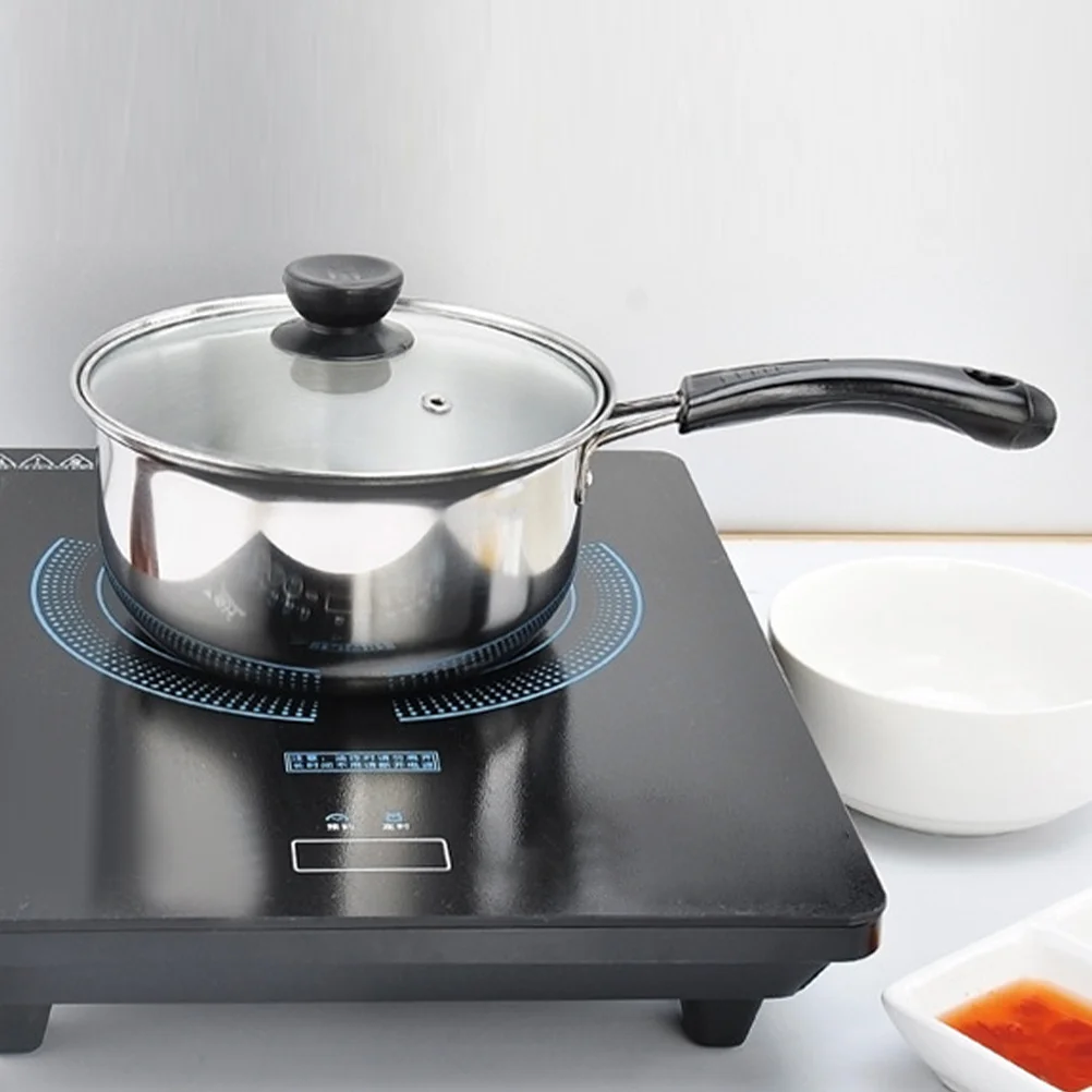 Olla de leche portátil de acero inoxidable, mango ergonómico, resistente al calor, cocina segura, olla de sopa aplicable