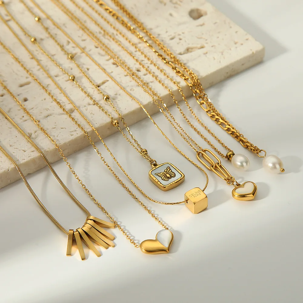

Stainless Steel Love Pendant Necklace For Women Gold Color Link Chain Charm Choker