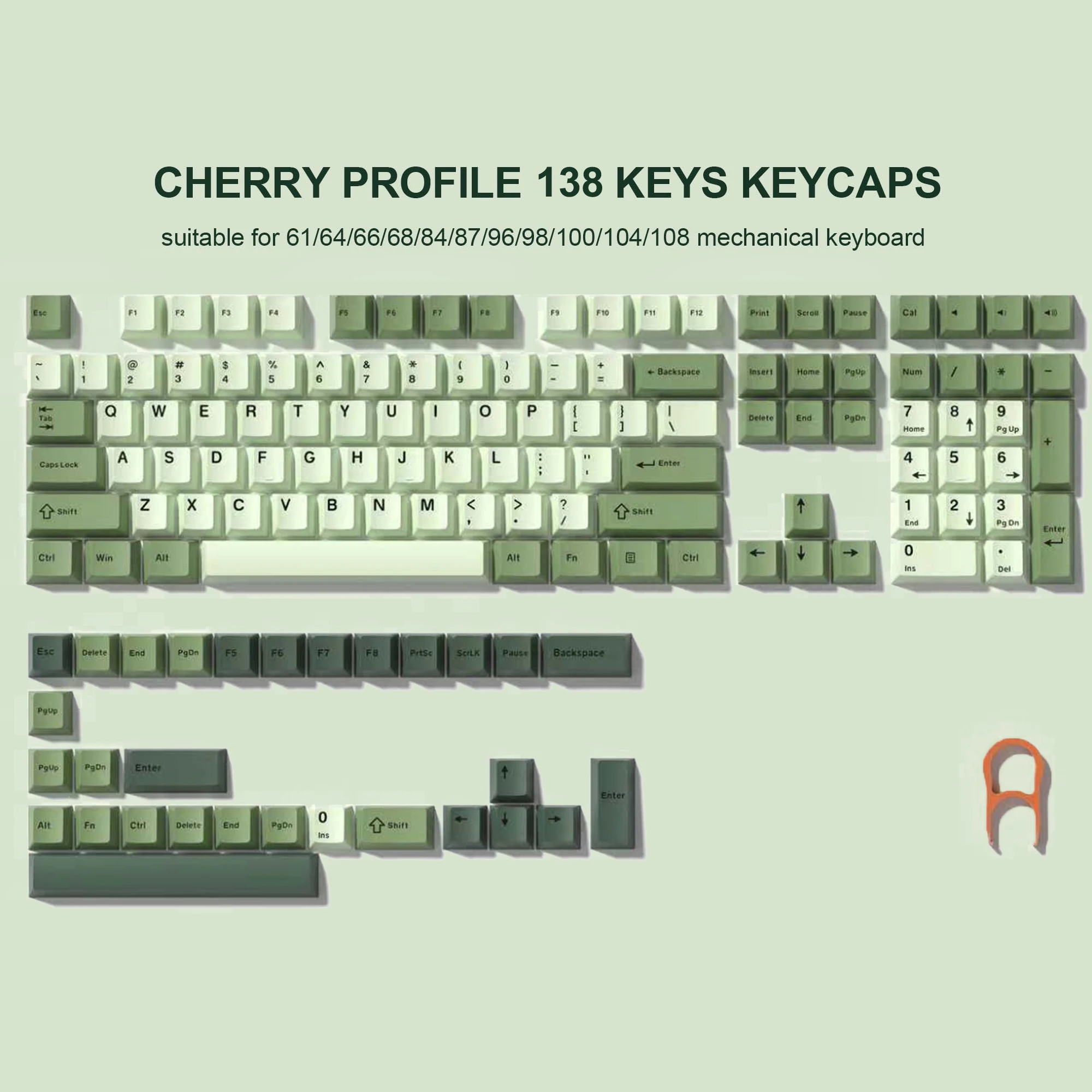 132 キー PBT キーキャップ チェリープロファイル グリーン ダブル