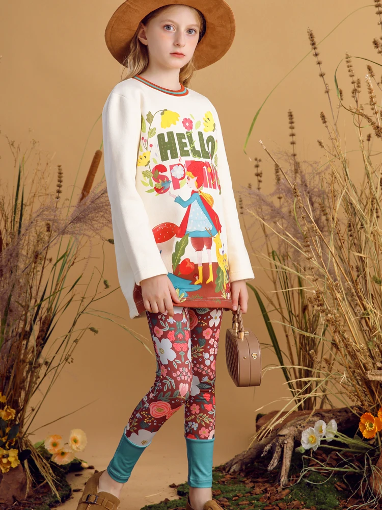 Floral Printed Girl Legging Chic Elastic Pant