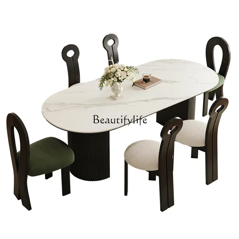 

French medieval rock slab modern household oval dining table