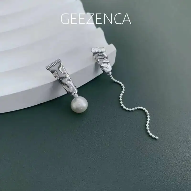

GEEZENCA французские шикарные серьги из натурального жемчуга S925 Серебряные асимметричные серьги АВ женские серьги оригинального дизайна с пигментом масляной живописи 2023 Новинка