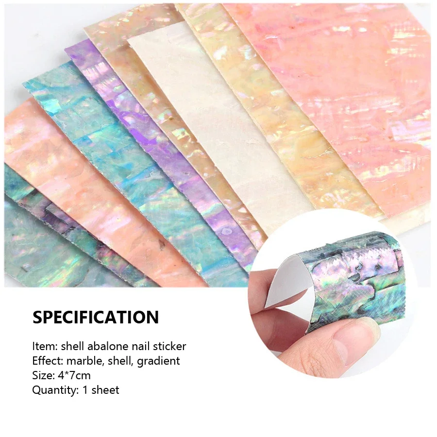 3D Abalone Shell Slice Nail Sticker Flakes, Adhesive Decals, Manicure DIY Nail Art, Gel Polish Tips Decorations