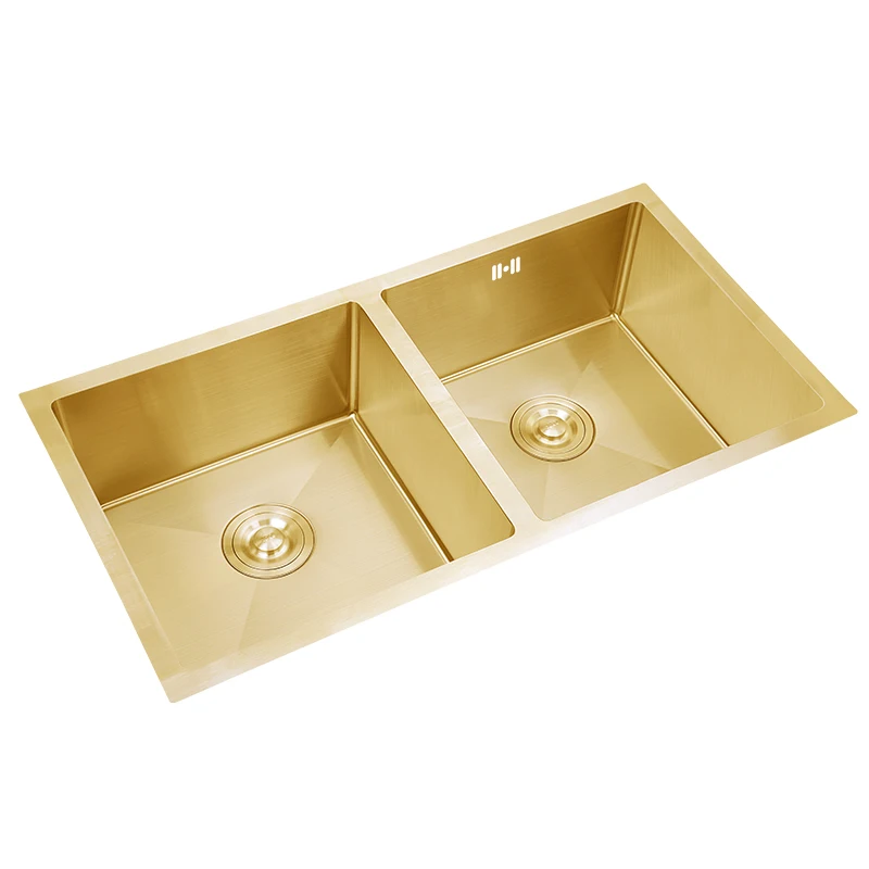 Golden nano sink basin under the table is as big as double grooves. 304 stainless steel thickened kitchen sink dish basin