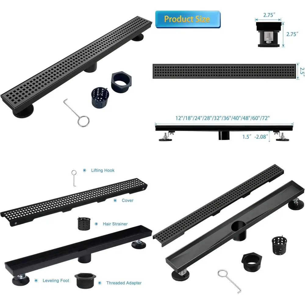 

28-дюймовый линейный душевой трап из матовой нержавеющей стали со съемной решеткой и фильтром для волос