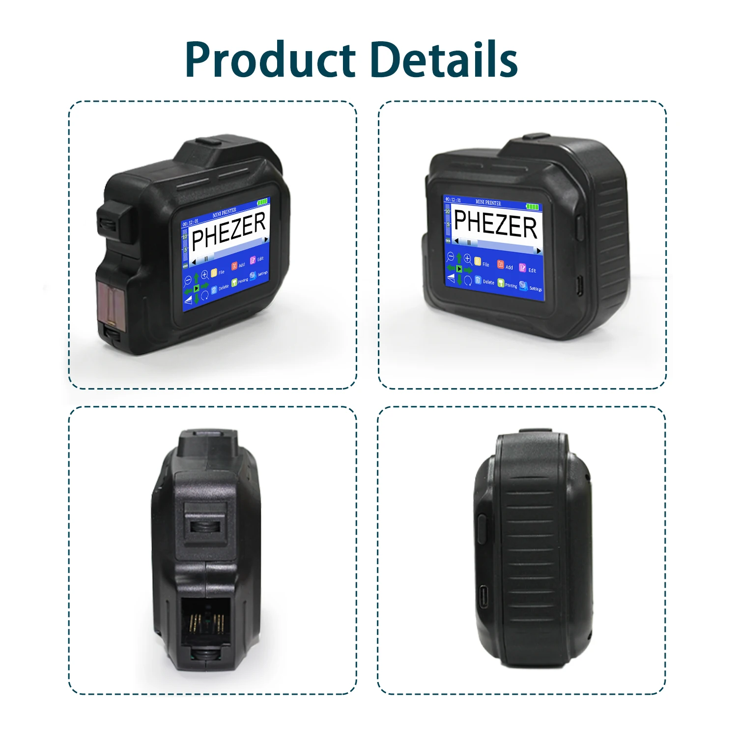 Imagem -02 - Mini Impressora a Jato de Tinta Portátil 28 Idiomas 12.7 mm Código de Barras qr Data Logotipo Expiração Phezer-pc98