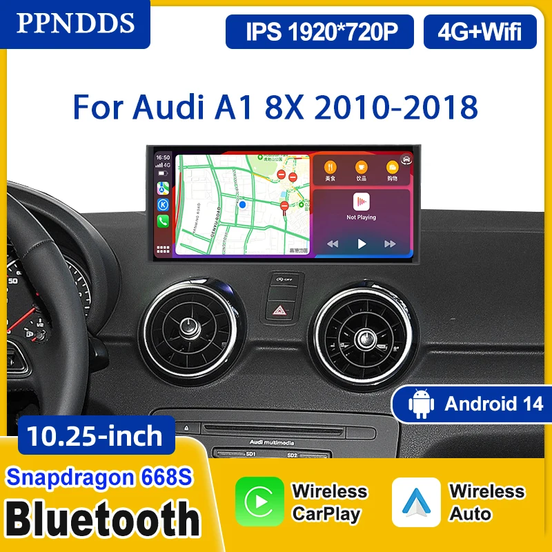 Qualcomm 668S Android 14 Car Multimedia Player Android Auto For Audi A1 8X 2010-2018 IPS Touch Screen GPS Navi WIFI Head Unit
