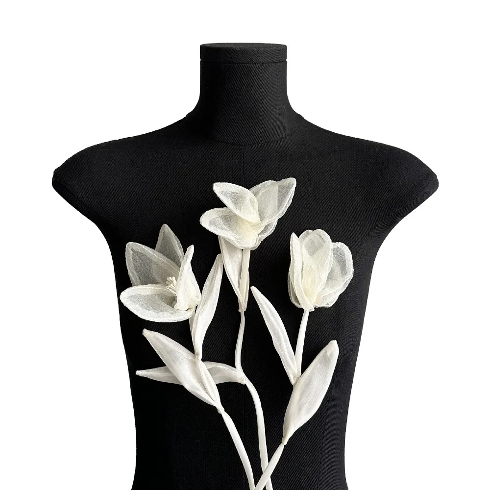 إكسسوارات ملابس أورجانزا بلون سادة ، شكل زهرة ، محاكاة ذاتية الصنع ، جديدة