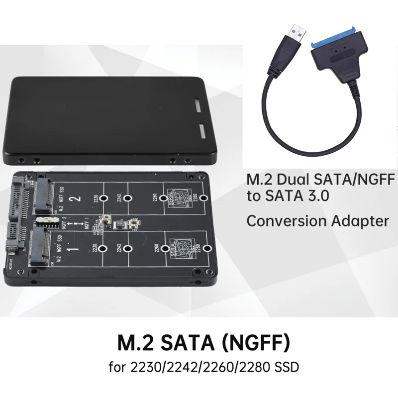 Dual Port NGFF Solid-State to SATA Serial Port Adapter Board 2 * M.2 to SATA 3.0 Expansion Card to USB External Cable