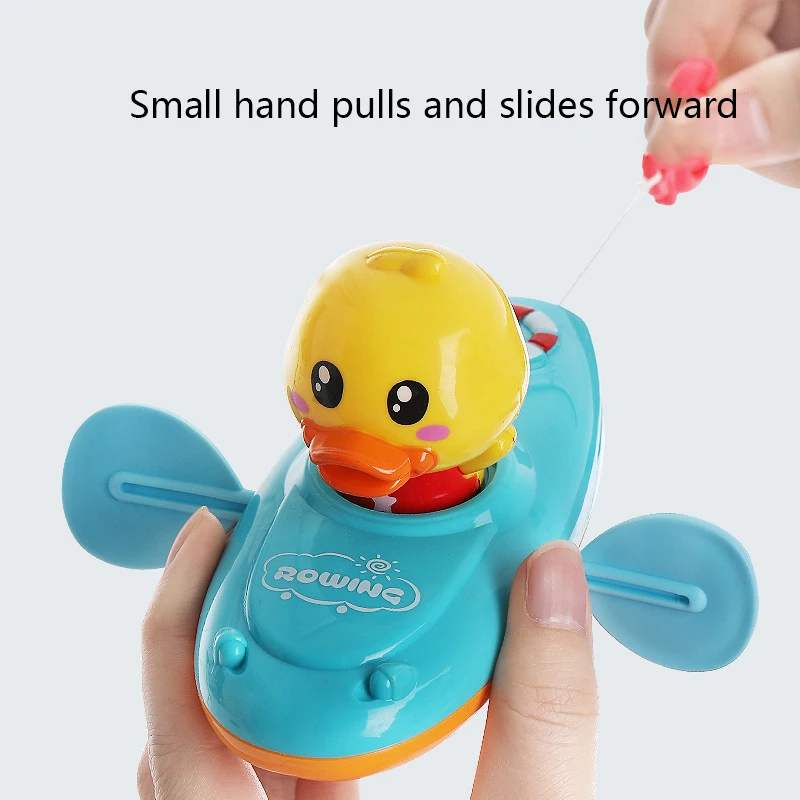 Children Bath Water Playing Toys Chain Rowing Boat Swim Floating Cartoon Duck Infant Baby Early Education Bathroom Beach Gifts