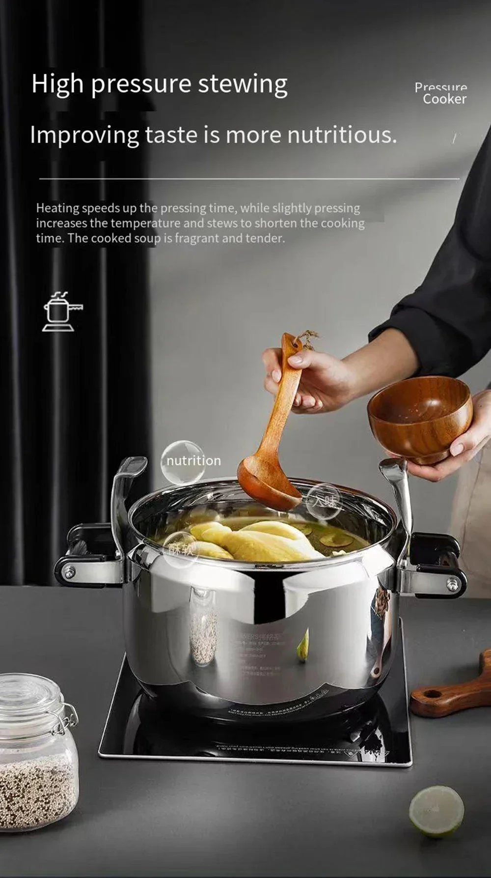 Pressure Cooker Household 304 Stainless Steel Thickened Explosion-Proof Pressure Cooker Gas Induction Cooker Universal Pot Pan