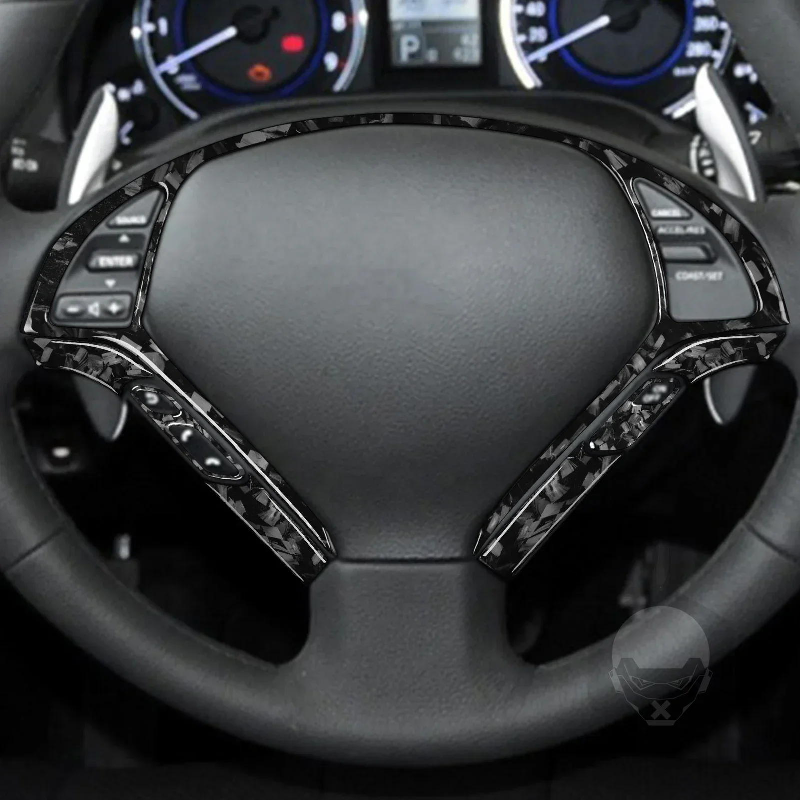 For Infiniti G37 2008-2013 G35 G25 Q60 Car Accessories Forged Carbon Fiber Interior Steering Wheel Button Panel Trim Sticker view 3