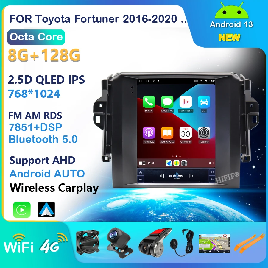 

For Toyota Fortuner 2 2015 2016 2017 2018 8+128G Android 13 Car Radio Stereo Multimedia Player Head Unit for vertical screen