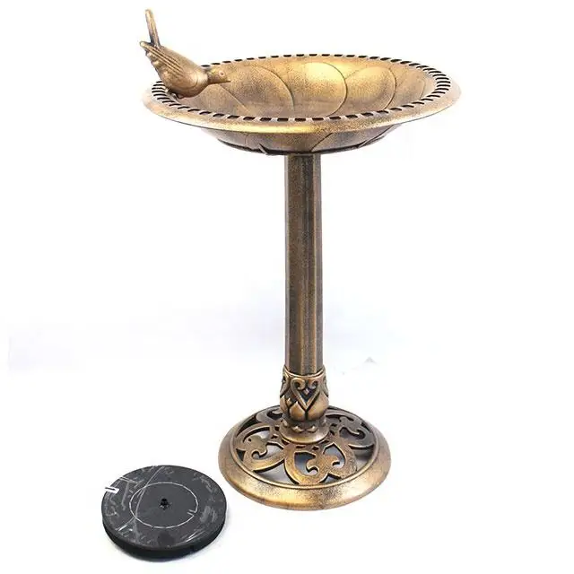 Bird Bath Feeder Bowl with Solar Light Garden & Patio Bird Feeding Table Station Outdoor Pedestal LED Bronze Birdbath Fountain