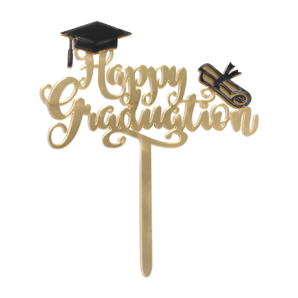 

Acrylic Happy Graduation Cap Cake Toppers Black Gold DIY Congrats Cake Topper Cartoon Bachelor Hat Cap Cake Decoration