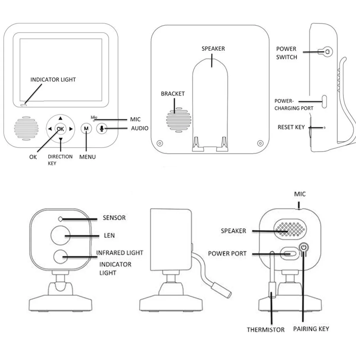 Monitor de bebê com vídeo LCD de 2,8 polegadas, câmera de segurança sem fio 2.4G para bebês, conversa bidirecional, visão noturna, temperatura, alarme de choro de bebê