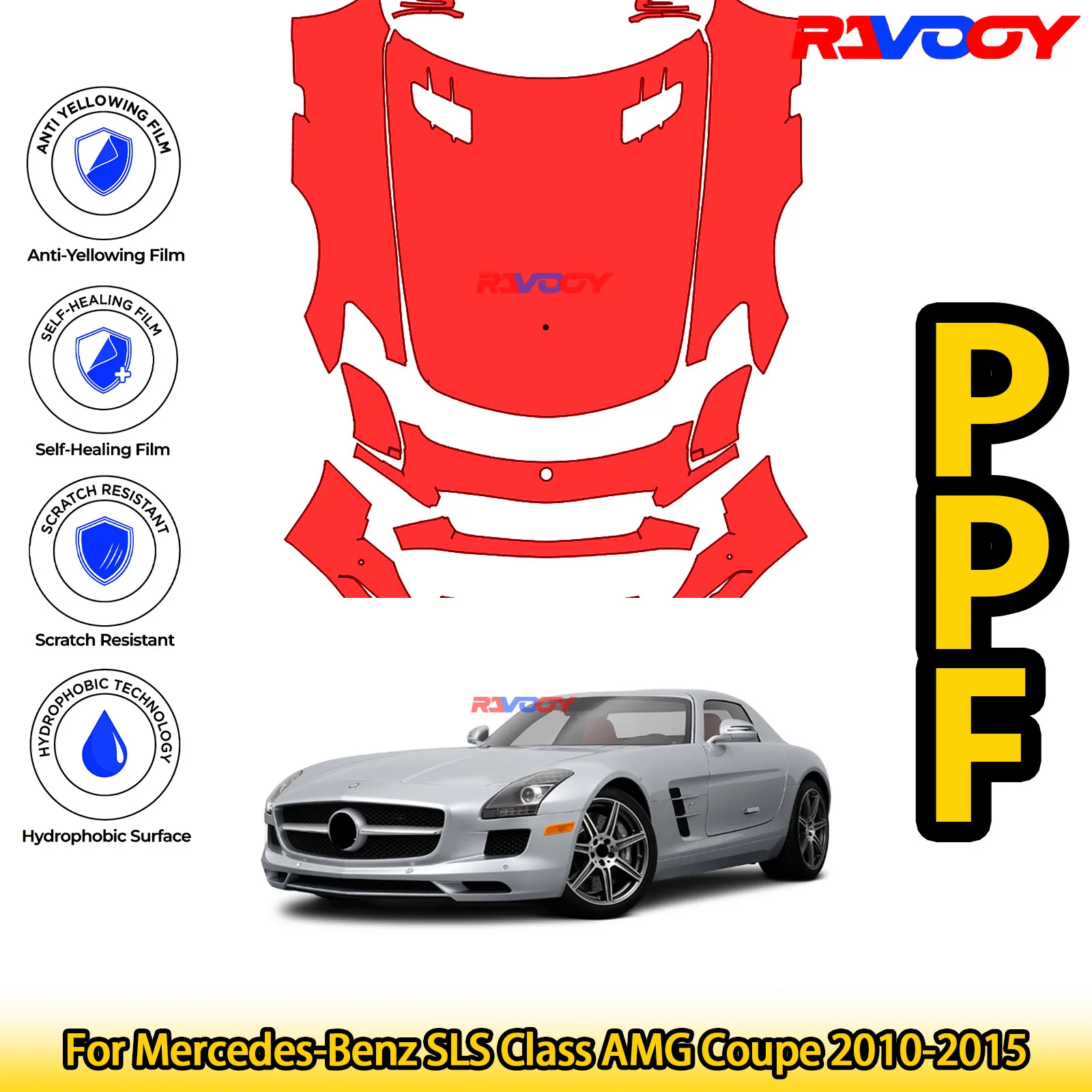 

Для Mercedes-Benz SLS Class AMG Coupe 2010-2015 глянцевая матовая черная предварительно вырезанная передняя защитная пленка PPF Kit