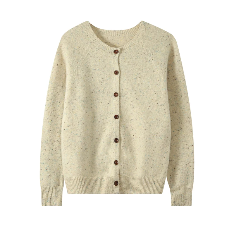 

Кардиган из 100% мериносовой шерсти с круглым вырезом, женская одежда, осень 2024, новый свитер с длинными рукавами, кардиган, женский модный вязаный топ