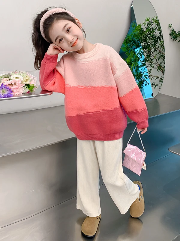 

Thiened Autumn Winter Knitted Sweater for Girls Children Casual Winter Top Large Children Girls Warm Fluffy Long Sve rou...