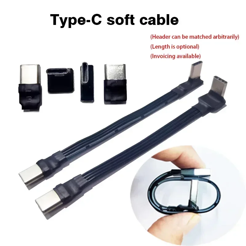 Type C to USB-C Elbow 90 Angled Adapter Cable Power Bank Flexible Wire PD Data Charging Cable USB C Bend Flat Silicone 2.0 Cable