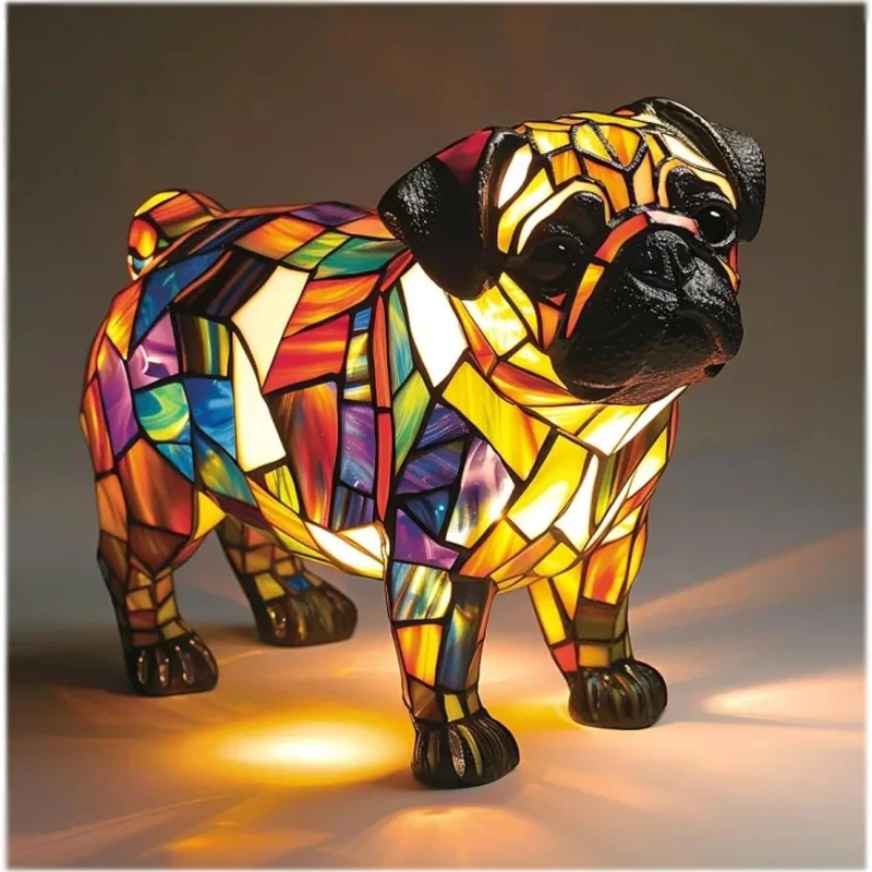 Corgi Dog Series Art Night Light, Stained Resin LED Animal Night Light Handmade Desktop Decor Table Lamp for Dog Lover Gift