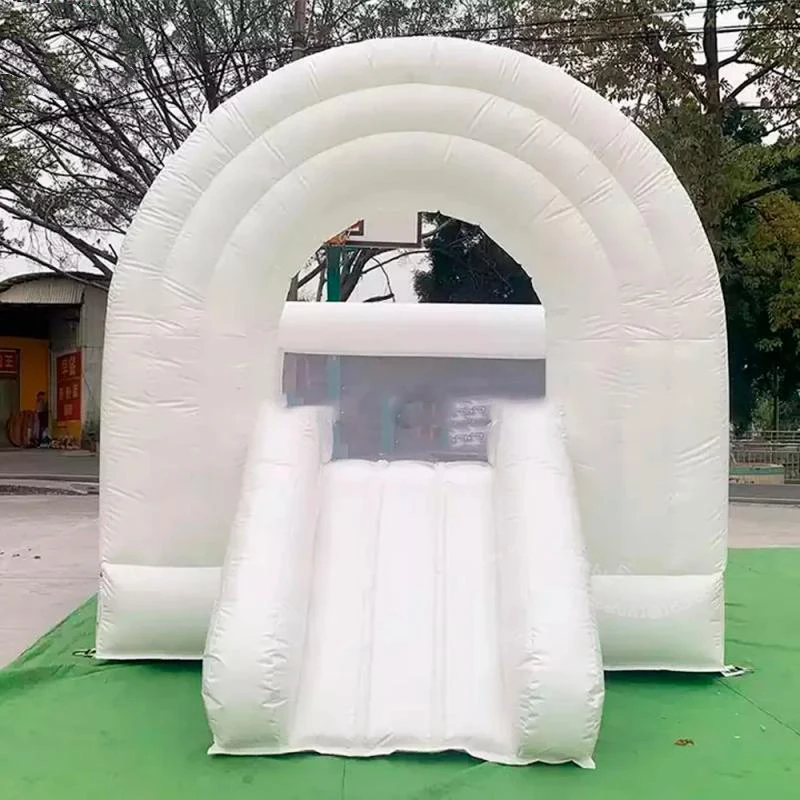 Kids Commercial Inflatable Rainbow Bouncy Castle With Blower White Spacewalk Bouncer Jumper Bounce House For Wedding Birthday