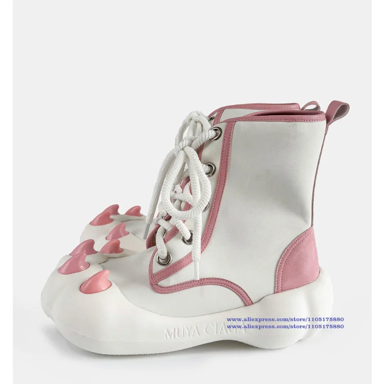Cute Bear Paw Platform Ankle Boots 3D Bear Paw Toe Shape Lace-Up Booties Fashion Novelty Cosplay Boots Trendy Women's Boots