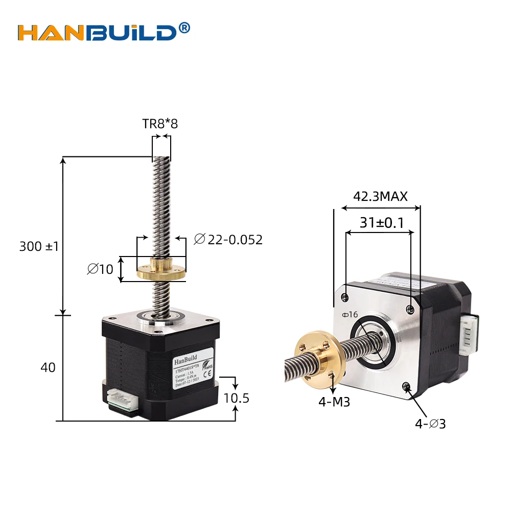 Nema17 Stepper Motor 17HS4401S-T8*8 100-300MM Filament Linear Axis Trapezoidal Screw For Stage Lights Accessories