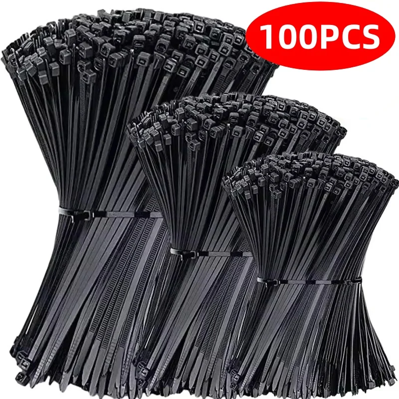 100PCS Plastic Nylon Cable Ties Self-locking Cord Ties Straps Adjustable Cables Fastening Loop Home Office Wire Zip Ties