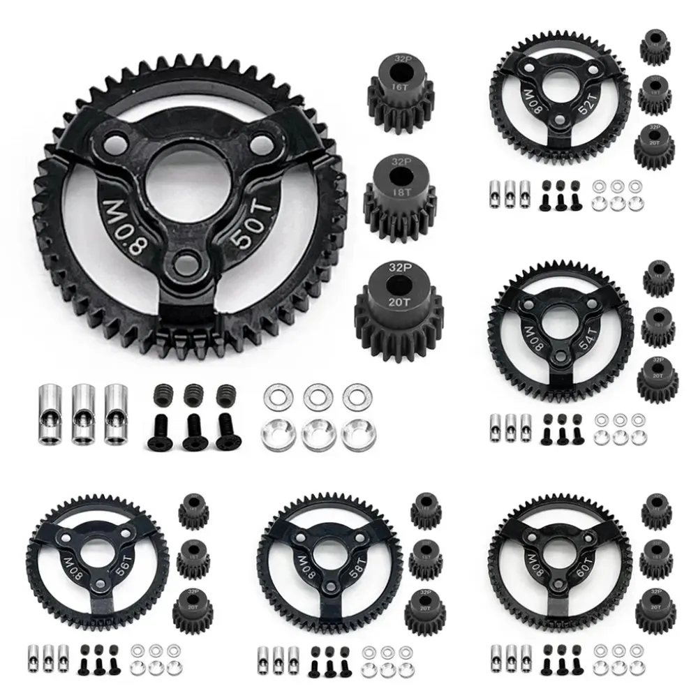 Steel 0.8M 32P 50/52/54/56/58/60T Spur Gear with Pinion Gear for Traxxas Slash 2WD VXL Bandit Rustler Stampede Drag Slash Parts