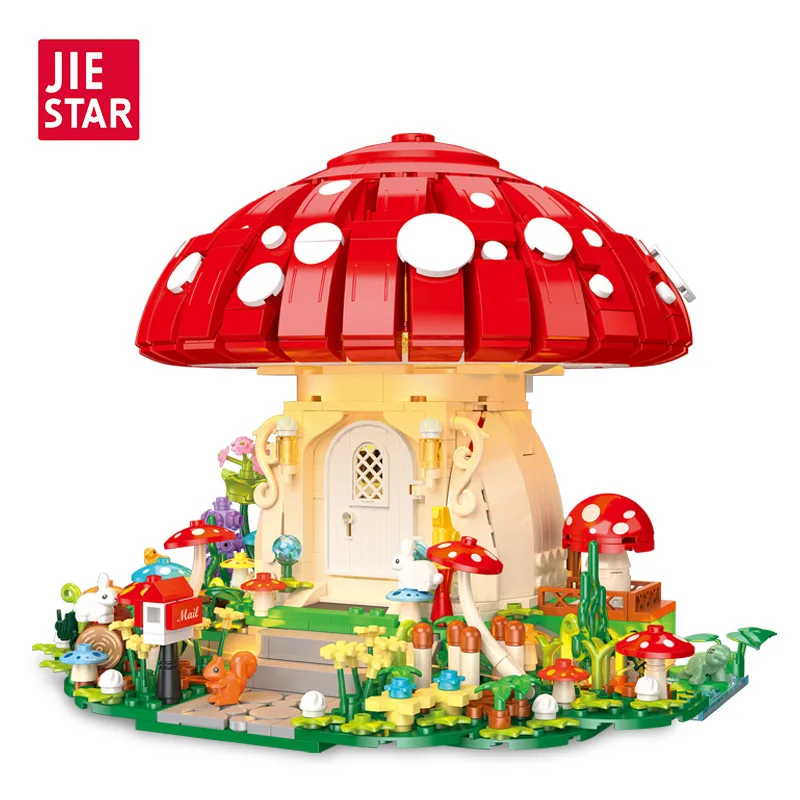 1296 pièces série Street View blocs de construction de maison de champignon modèle MOC jouets éducatifs pour enfants modèle d'assemblage jouet, avec lumière