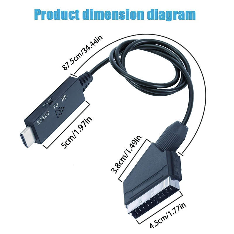 SCART To HDMI-Compatible Converter Cable1080P 720P Video Audio Adapter Plug and PlayUSB Powered For DVD STB Old GameCons