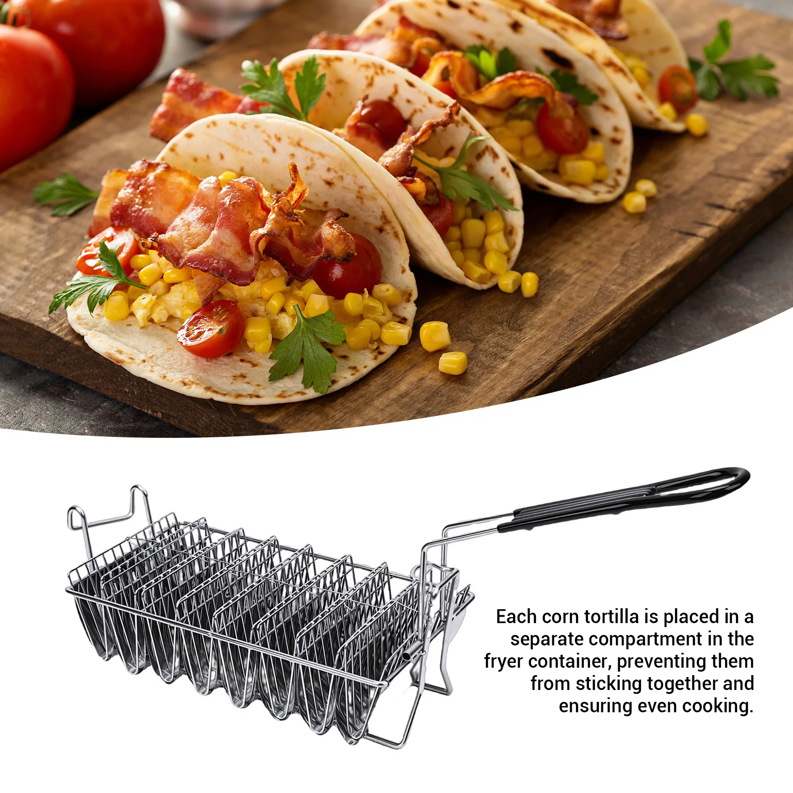 8 Shells Stainless Steel Taco Fryer Basket Kitchen V Shaped Mold with Grip Handle