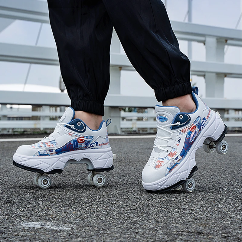 Youth New Roller Shoes Retractable Outdoor Walking Semi Professional Boys Girls With 4 Wheels Parkour Casual Fashion Skate Shoes