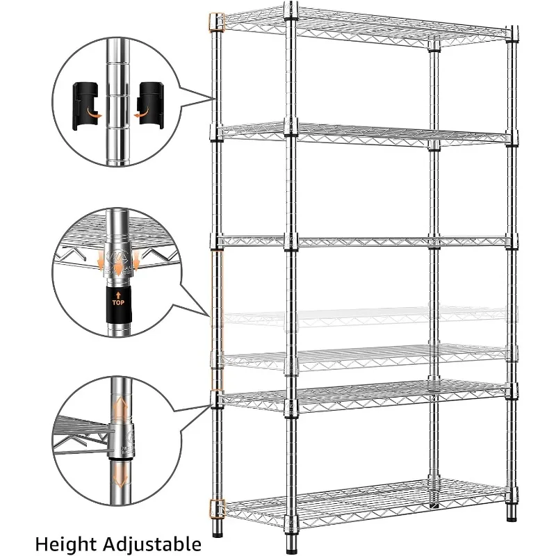 Estantería de almacenamiento de acero de 5 niveles, organizador de alambre para el hogar, cocina, oficina, cromo