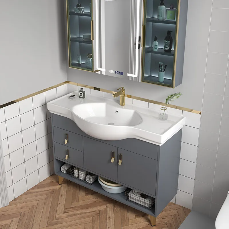 

Narrow-sided big belly basin bathroom cabinet, floor-to-ceiling washbasin, ceramic integrated washbasin mirror cabinet set