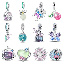 New 100% 925 Sterling Silver Nightglow Butterfly Heart-Shaped Gem Charms Bead Fit Qikaola Original Bracelet DIY Birthday Jewelry