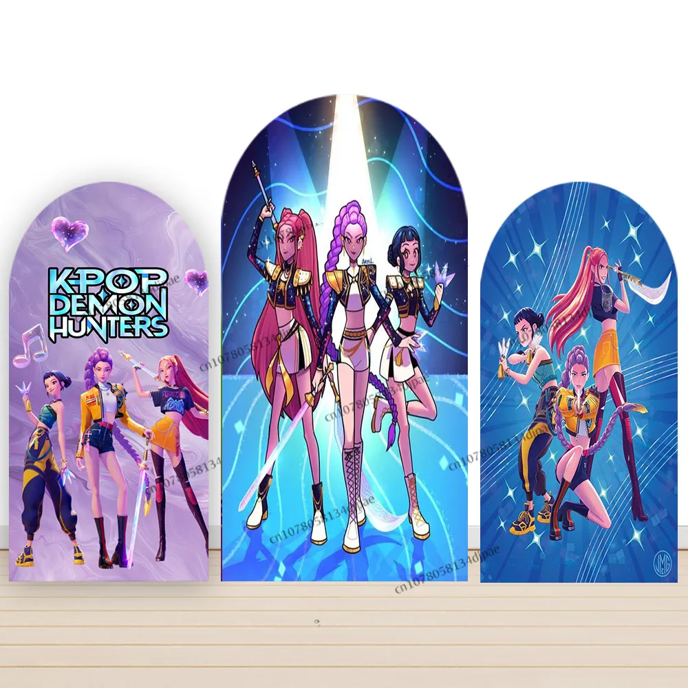KPop Demon Hunters Background Arch Cover KPop Girl Birthday Party Backdrop Photography Decoration Demon Hunters Photo Studio