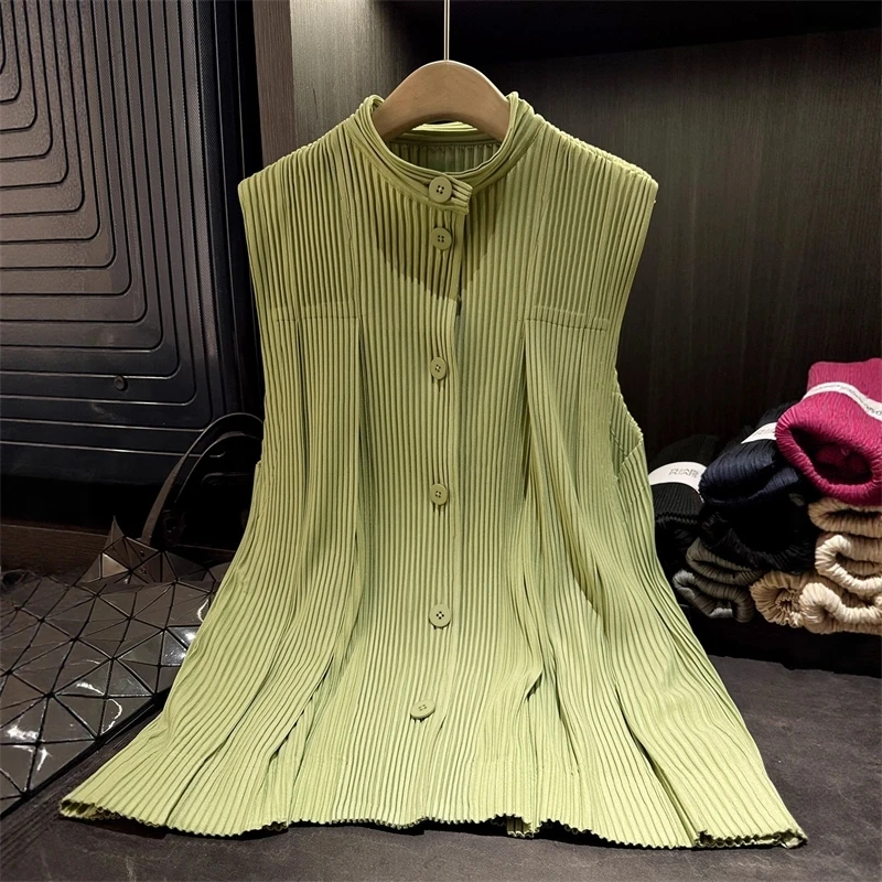2026 Spring New Women Vest Coat Thick Toothpick Fold Multi Functional Loose Single Breasted Female Top