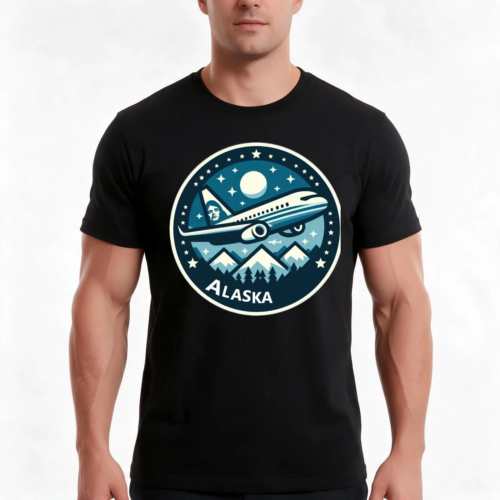Alaska airlines Emblem aircraft T-Shirt, Summer Casual Cotton Tee, Oversized Streetwear Tops, Vintage Graphic Print, 100% Cotton