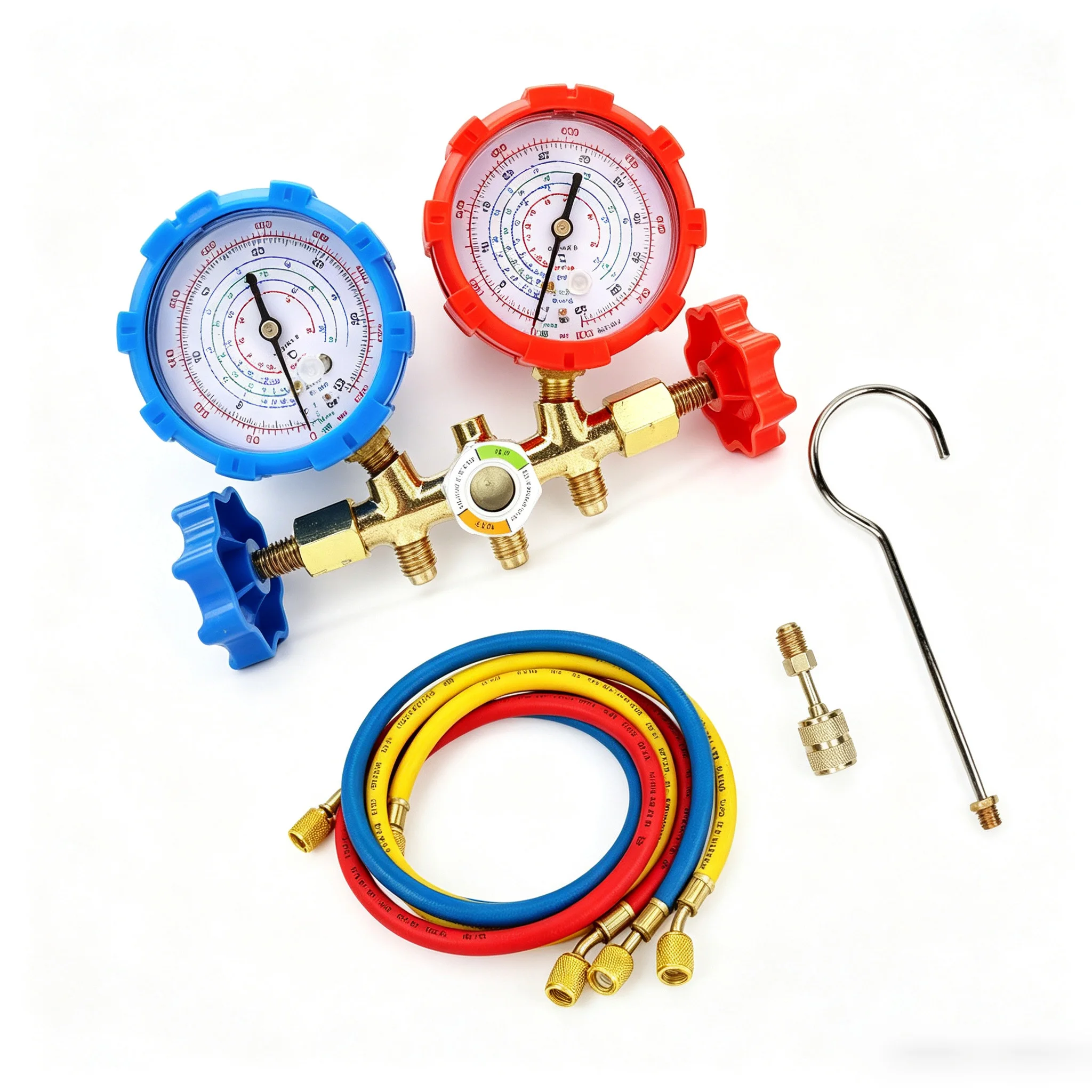 AC Manifold Gauge Set with Dual Analog Gauges for High Low Pressure Measurement on and R404A Air Conditioning Systems