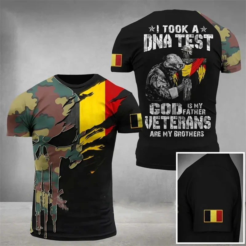 Belgium Flag Army Camouflage Graphic T Shirts Belgian Veteran Military Camo 3D Printed T-Shirt Casual Streetwear Soldier Tops