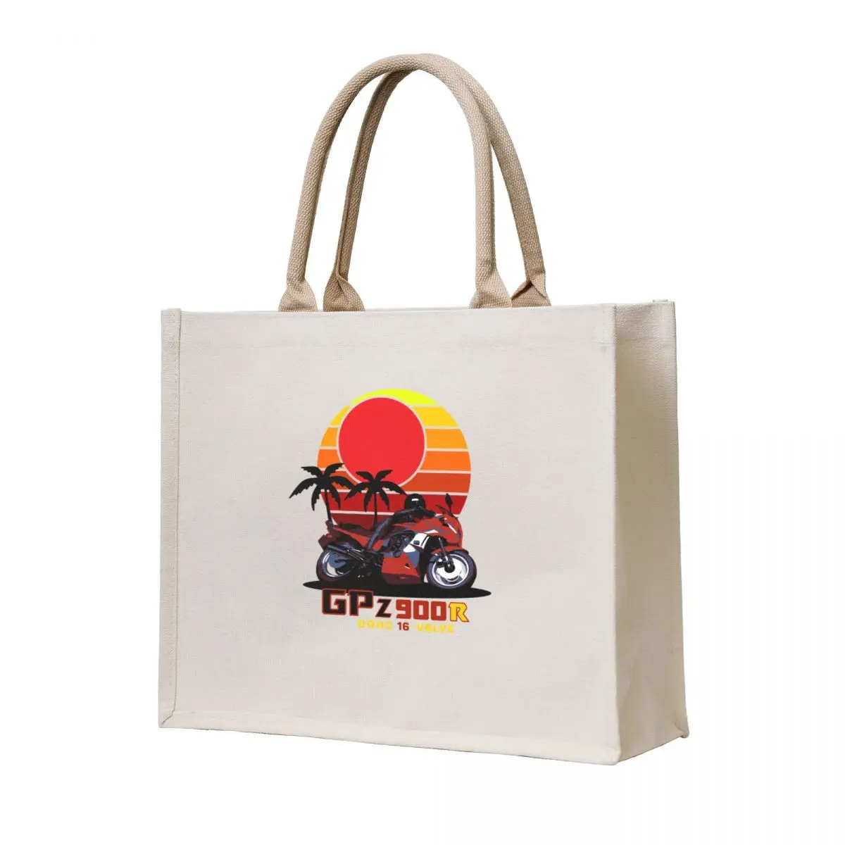 

Vintage 80as Motorcycle rider in the tropical sunset illustration 900r Tokyo Tote Bag bag for beach Women's tote bag