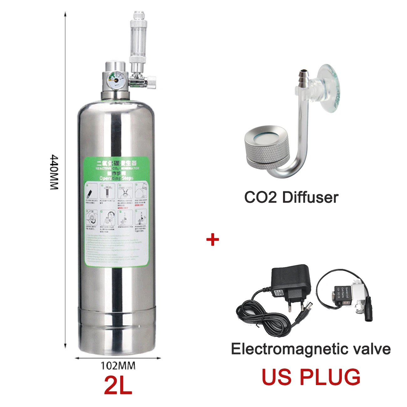 Dreamburgh Aquarium CO2 Generator System Kit Edelstahl CO2 Zylinder Generator System Kohlendioxid Reaktor Kit für Pflanzenfische 3