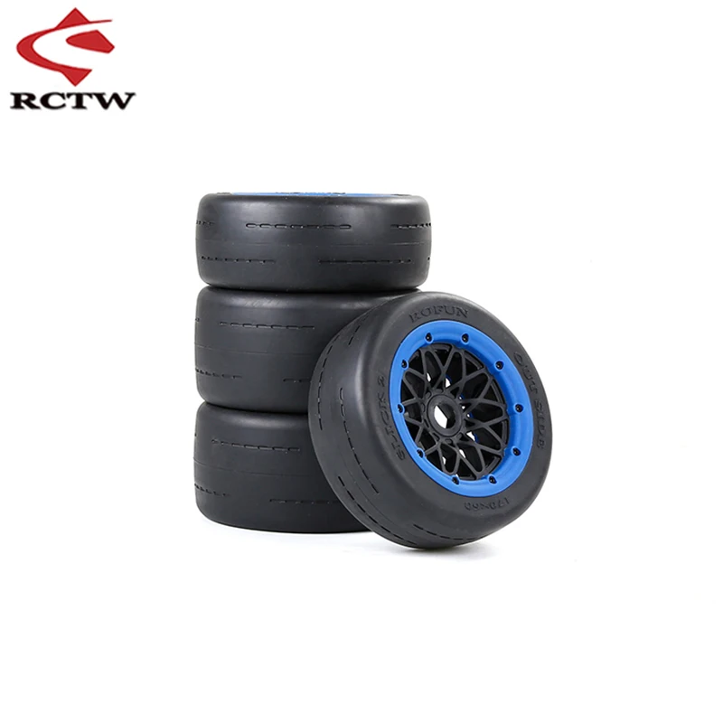 Front Rear Super Grip Road Wheel Slick Tire Racing Slick Tyre Kit for 1/5 Hpi Rofun Rovan Km Baja 5b Ss Buggy Truck Upgrade Part