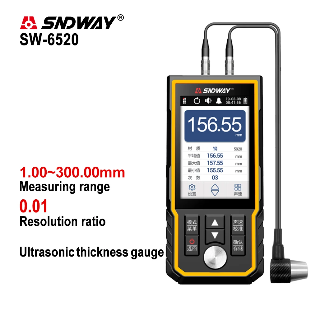 SNDWAY Ultrasonic Thickness Gauge For Plastic Glass Ceramics Metal Steel Plate Stainless Steel Pipe Wall Thickness Tester