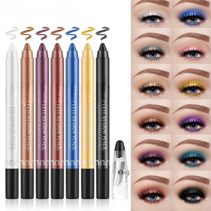 Pearlescent Eyeshadow Pen Lying Silkworm Eyeliner Pencil with Sharpener Matte Waterproof Eye Shadow Stick Eyes Makeup Cosmetics