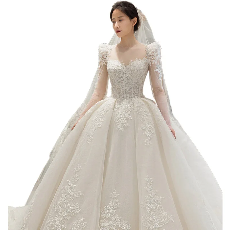 SONDR Princess Custom Made Wedding Dresses Sweetheart Korea Long Sleeves Tulle Appliques Brides Gowns Women Bridal Dresses