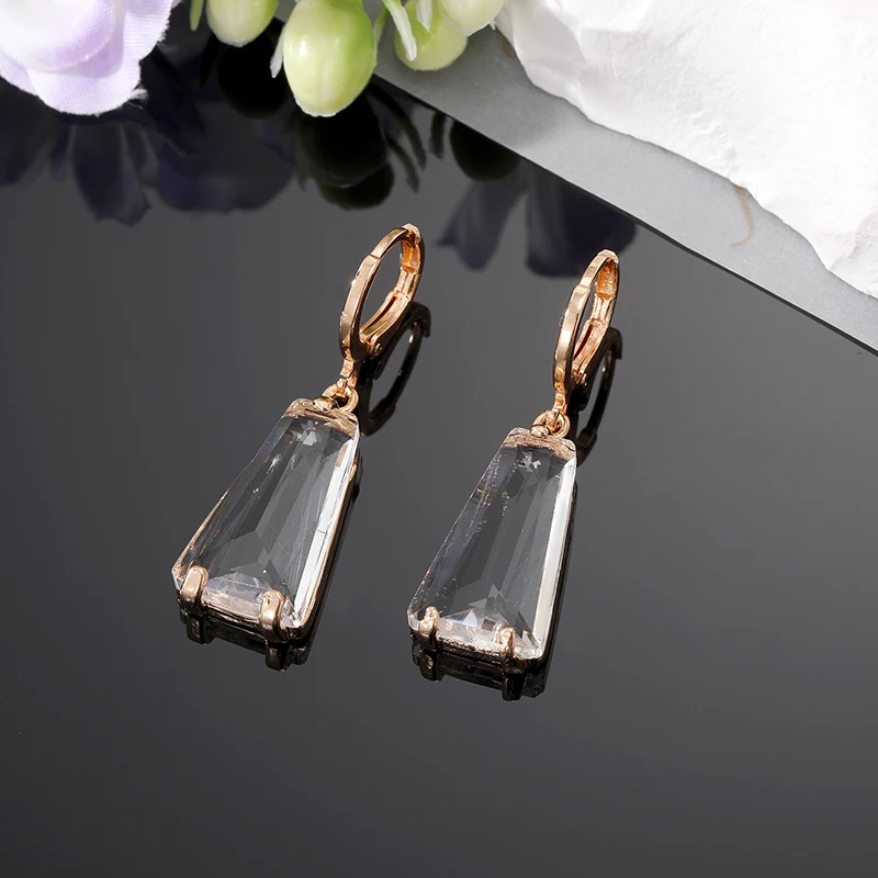 Shiny Crystal Trapezoid Geometric Hoop Earrings For Women Gift Vintage Transparent Simple Metal Circle Earrings Wedding Jewelry